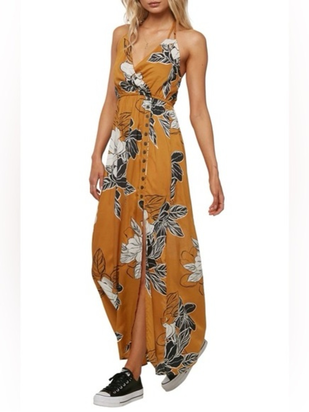 NWT O'Neill Gold and Black Patterned Maxi Dress. 👗